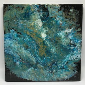 NWOT Abstract Fluid Art Painting on 12x12" Canvas